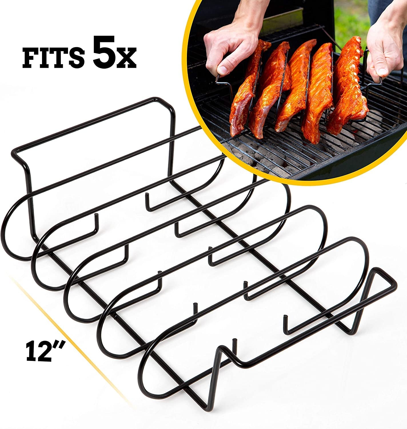 MOUNTAIN GRILLERS BBQ Rib Racks for Smoking. Gas Smoker or Charcoal Grill. Sturdy & Non Stick Standing for Gas Grill. Bbq Grill. Holds up to 5 Baby Back Ribs. Grilling & Barbecue Gifts for Men Black - Image 2
