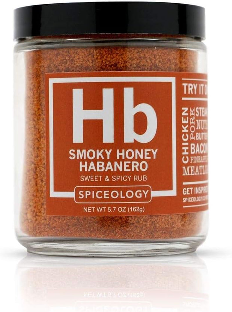 Spiceology - Smoky Honey Habanero - Sweet & Spicy BBQ Rub - Barbeque Rubs. Spice Blends and Seasonings for Smoking or Grilling - Use On: Chicken. Wings. Pork. Steak. Nuts. Butter. Bacon. or Burgers - 5.7 Oz