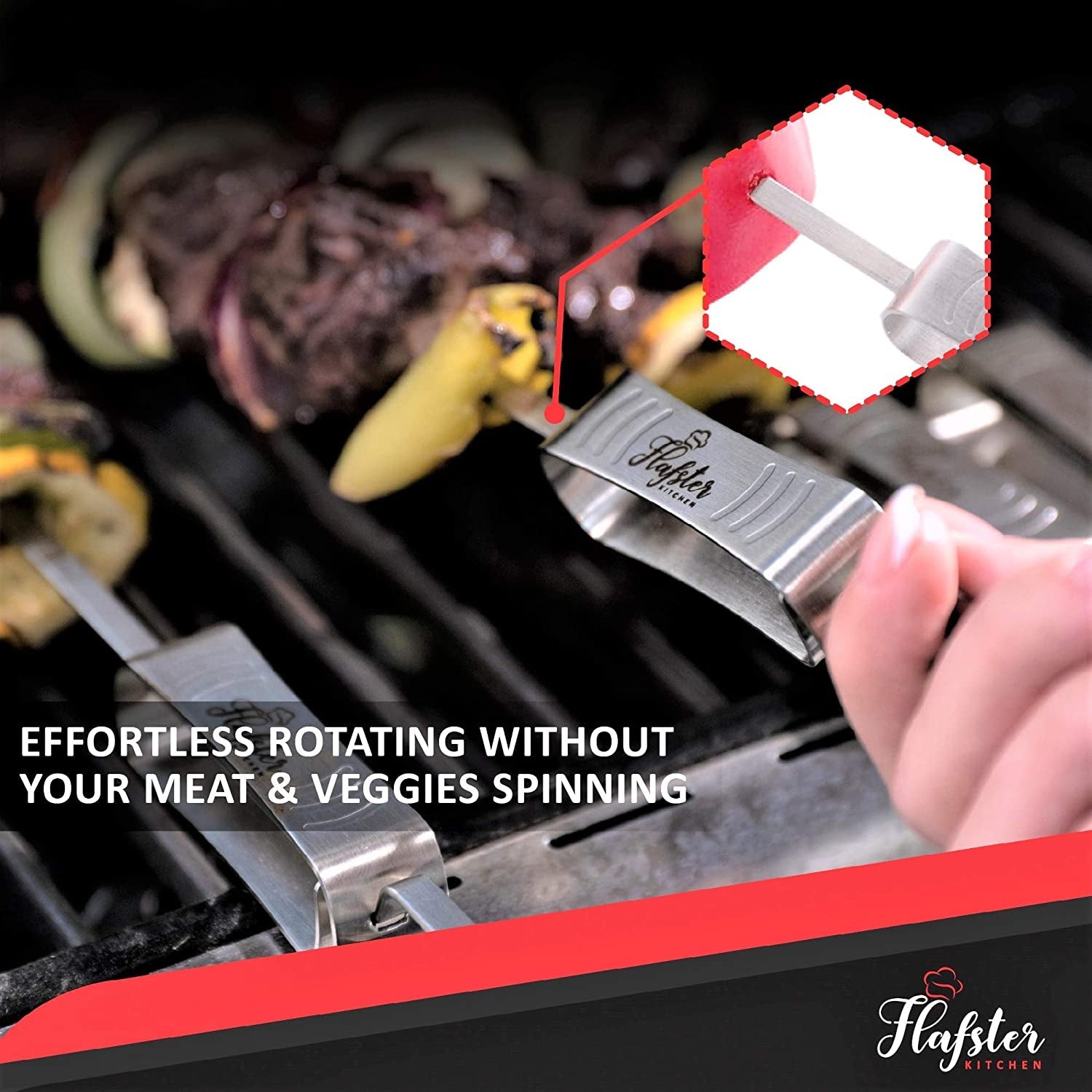 Kabob Skewers for Grilling- BBQ Skewers for Grilling-16 Long Flat Kebab Skewers with Push Bar- Shish Kabob Skewers - Stainless Steel Skewer Sticks for Camping - Wide Reusable Sword Skewers - 8 Pack - Image 5