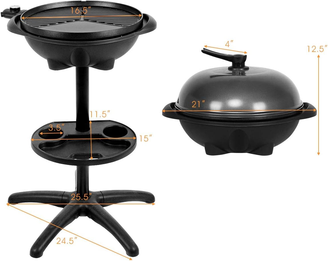 Giantex Electric Grill Indoor Outdoor. Non-Stick Grill Griddle Plate. 3 Cooking Zones. Temperature Control. Drip Tray. 1350W 200Sq.In BBQ Grill for Balcony Apartments Backyard Party Camping (Black) - Image 9