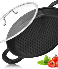 Nonstick Grill Pan for Stove Tops | 13.0 Skillet. Indoor Induction Cast-Aluminum Grill Pan with Lid and Anti-Scalding Tools. GRANITEC Nonstick Coating. Dishwasher & Oven Safe