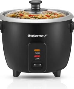 Elite Gourmet ERC003B Electric Rice Cooker with Automatic Keep Warm Makes Soups. Stews. Grains. Hot Cereals. 6 Cups Cooked (3 Cups Uncooked). Black