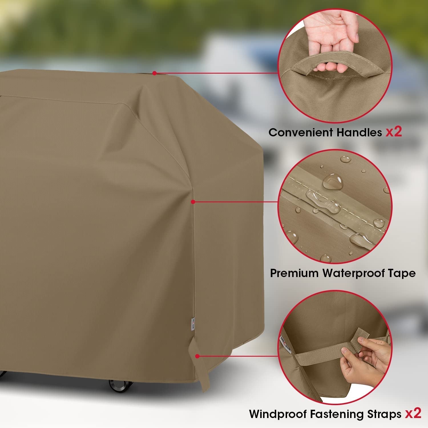 Unicook Grill Cover 60 Inch. Heavy Duty Waterproof Gas BBQ Cover with Sealed Seam. Rip and Fade Resistant BBQ Grill Cover. Compatible with Weber Charbroil and More Grills up to 58 Inch. Neutral Taupe - Image 6