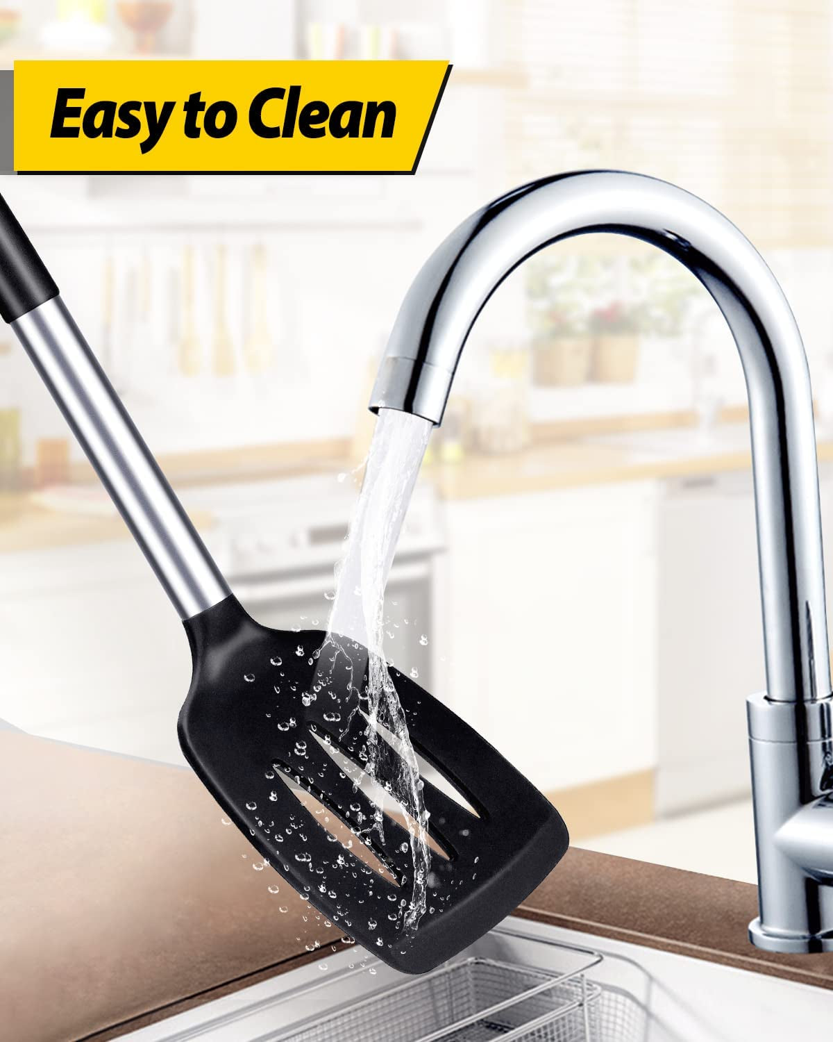 Pack of 2 Silicone Solid Turner.Non Stick Slotted Kitchen Spatulas.High Heat Resistant BPA Free Cooking Utensils.Ideal Cookware for Fish.Eggs.Pancakes (Black) - Image 6