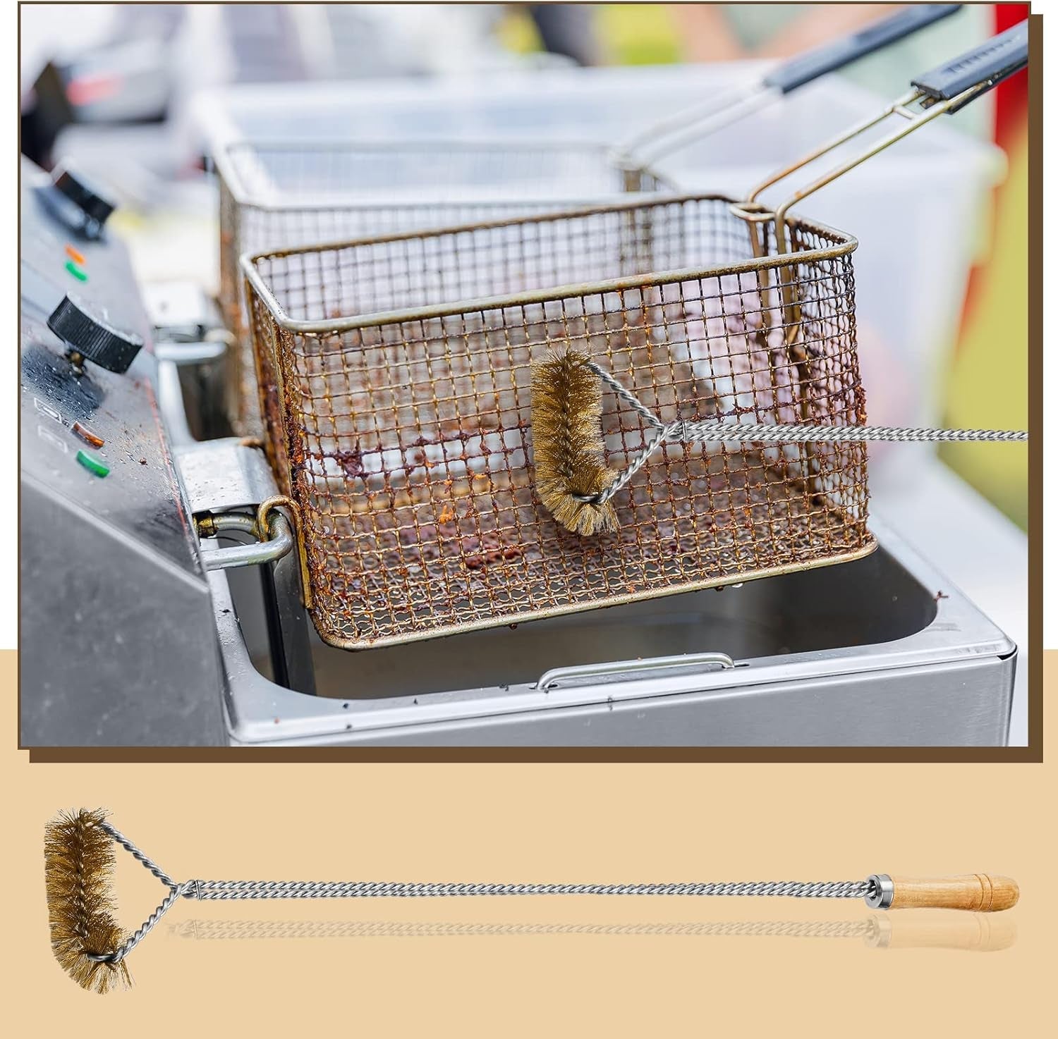 Nuenen 3 Pieces Fryer Cleaning Tools Including L Shaped Fryer Cleaning Brush. Deep Cleanout Rod and Long Handle Basket Brush. Good to 750F for Restaurant Accessories - Image 5