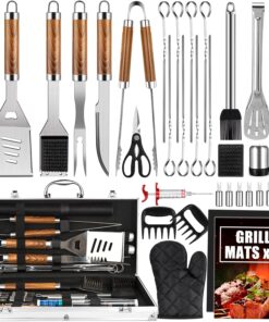Cifaisi BBQ Grill Utensils Set for Camping/Backyard. 38Pcs Stainless Steel Grill Tools Grilling Accessories with Barbecue Mats. Aluminum Case. Thermometer for Men Women