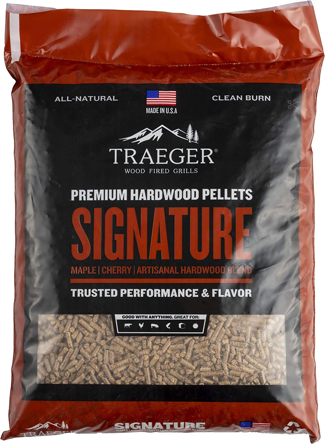 Traeger Grills Signature Blend 100% All-Natural Wood Pellets for Smokers and Pellet Grills. BBQ. Bake. Roast. and Grill. 20 Lb. Bag