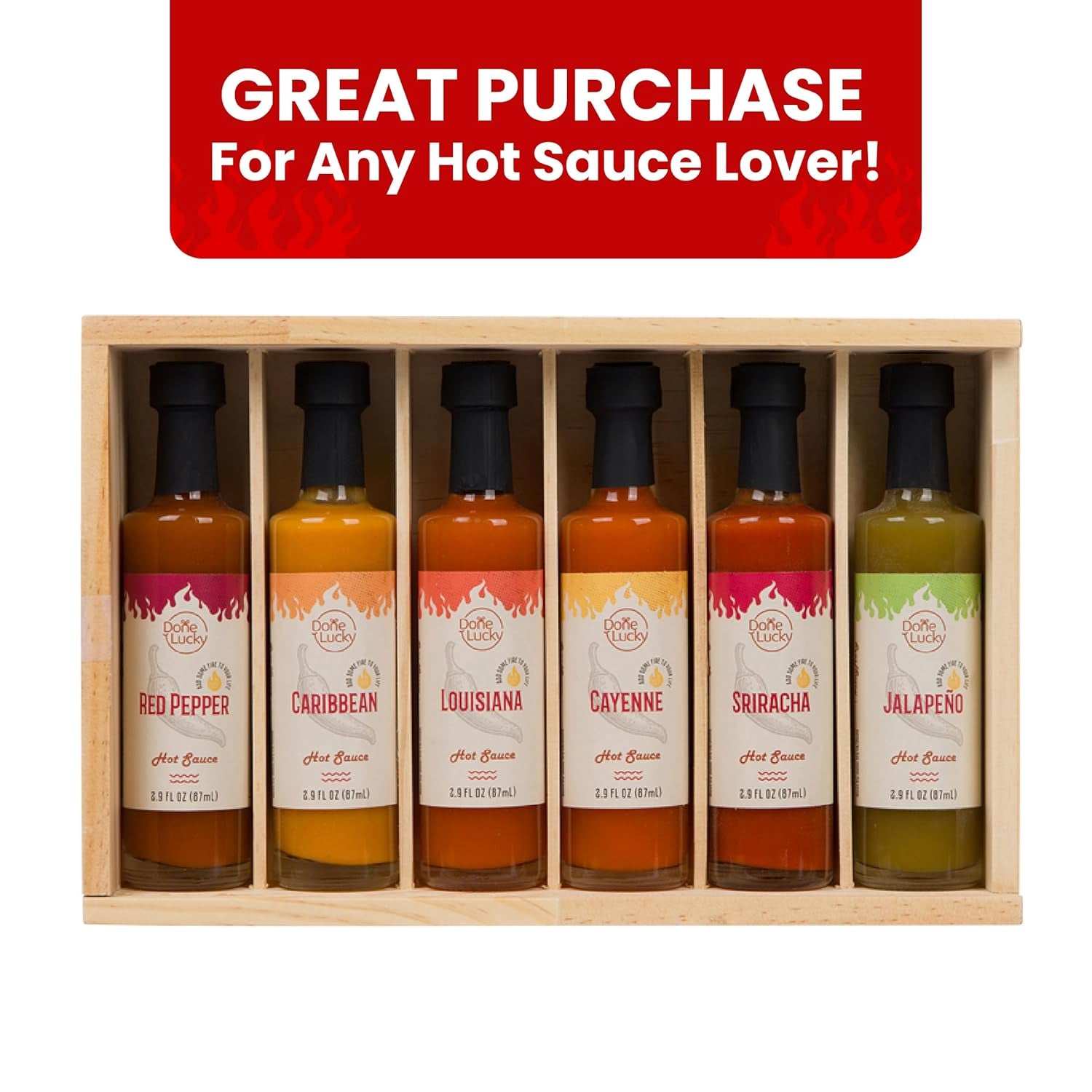 Hot Sauce Gift Set (6 Pack) - Hot Sauce Variety Pack in Premium Wooden Box - Great Gift for Birthday. Christmas. Father'S Day for Men. Him. Her. Dad. Mom - Unique Hot Sauce Gift Set (Set of 6) - Image 6