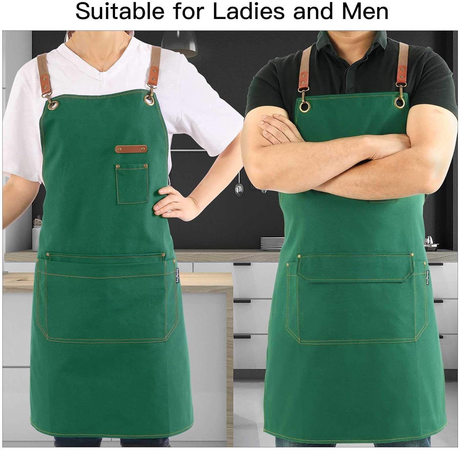 Chef Apron with Cross Back Straps for Men Women. Cotton Canvas Apron for Artists Painting. Kitchen Cooking - Image 2