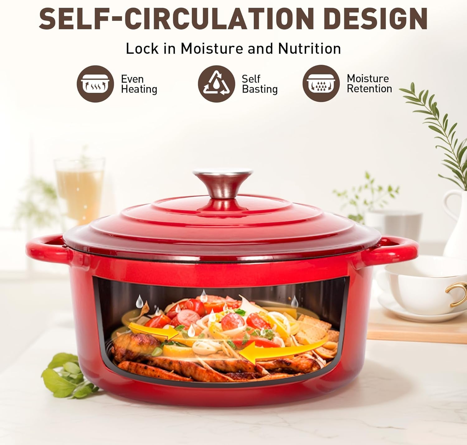 MAISON ARTS Enamel Cast Iron 7 Piece Cookware Set. Heavy Duty Dutch Ovens Pot with Lid. Red Non Stick Pots and Pans Sets. Oven Safe up to 500°F - Image 4