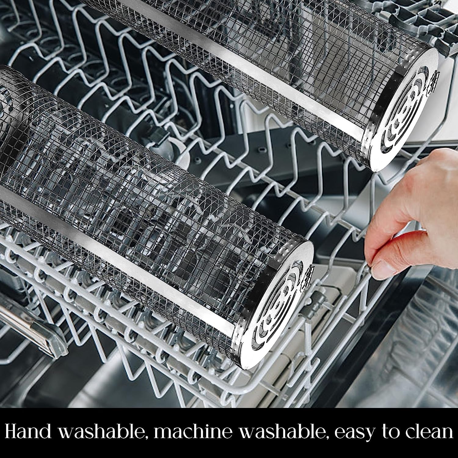 Rolling Grilling Baskets for Outdoor Grill Bbq Net Tube Stainless Steel Large round Mesh Rotation Barbecue Cylinder Cage Cooking Accessories for Veggies Vegetable Fish Meat Food Camping. Gift for Men - Image 5