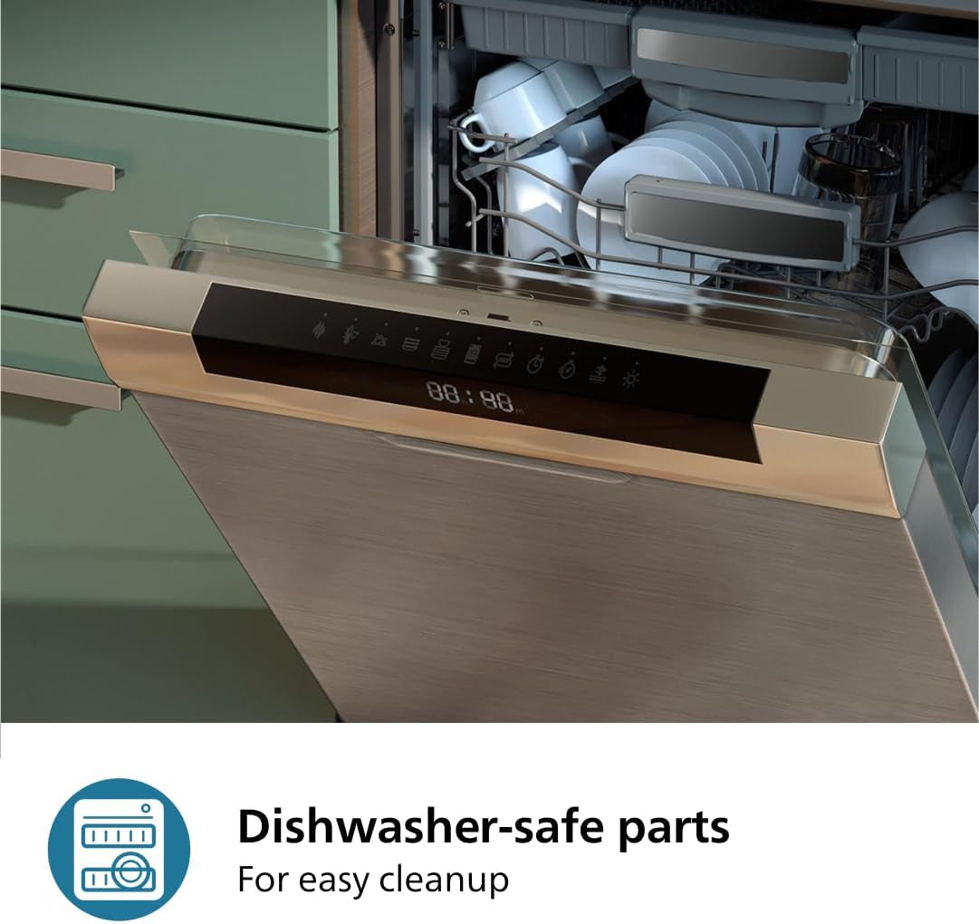 Philips Dual Basket Air Fryer 3000 Series. 8-In-1 Functions. 9.5 Quarts. 2 Drawers. Auto-Sync Cooking Time. 90% Less Fat. Rapid Air Technology. Homeid Recipe App. Dishwasher Safe. Black. (NA350/00) - Image 8