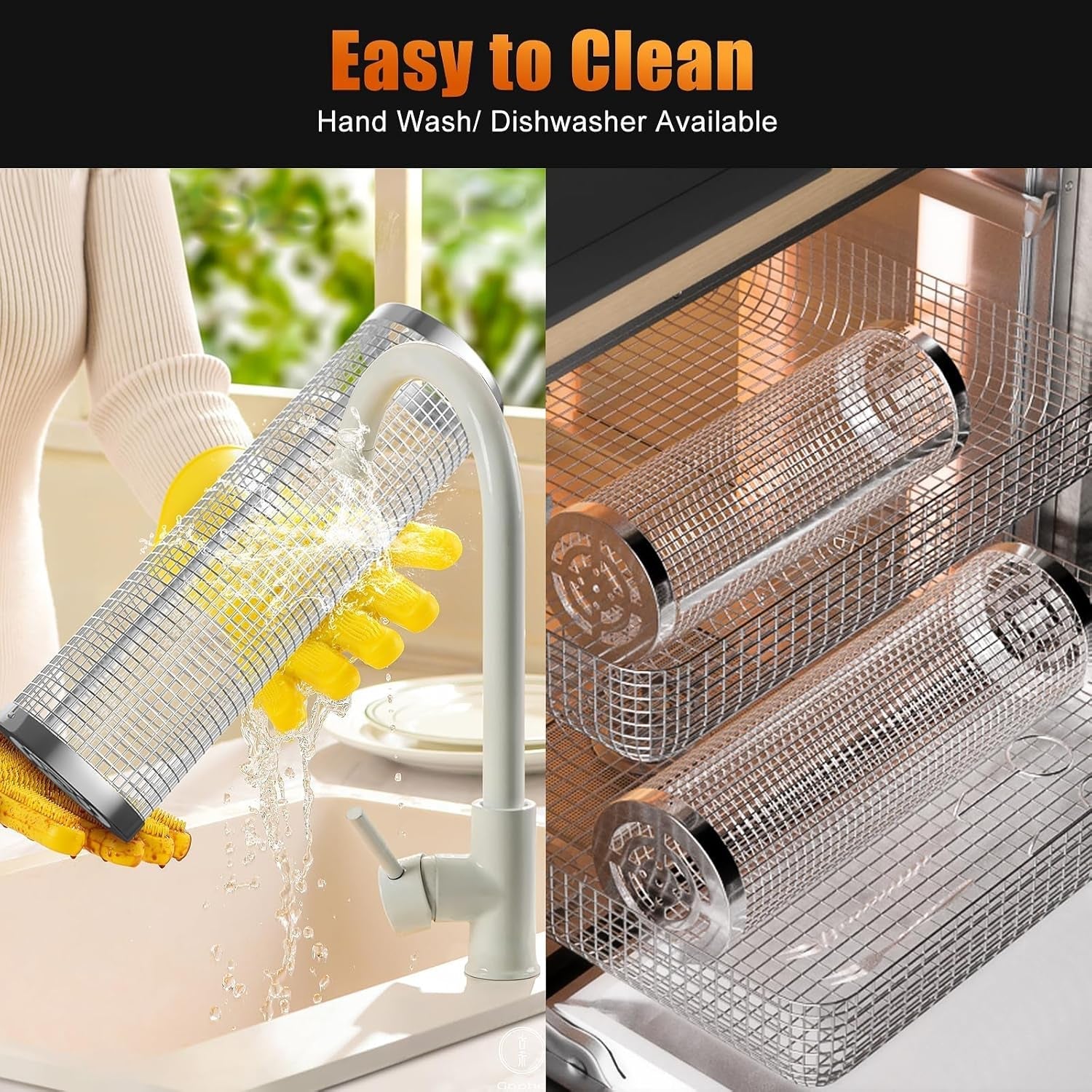 Rolling Grilling Baskets for Outdoor Grill. 2 Pcs BBQ Grill Basket. Stainless Steel Barbeque Grill Accessories Set. Camping Picnic Cooking Tools for Vegetable/Shrimp/Chicken. Gifts for Men Dad Husband - Image 6