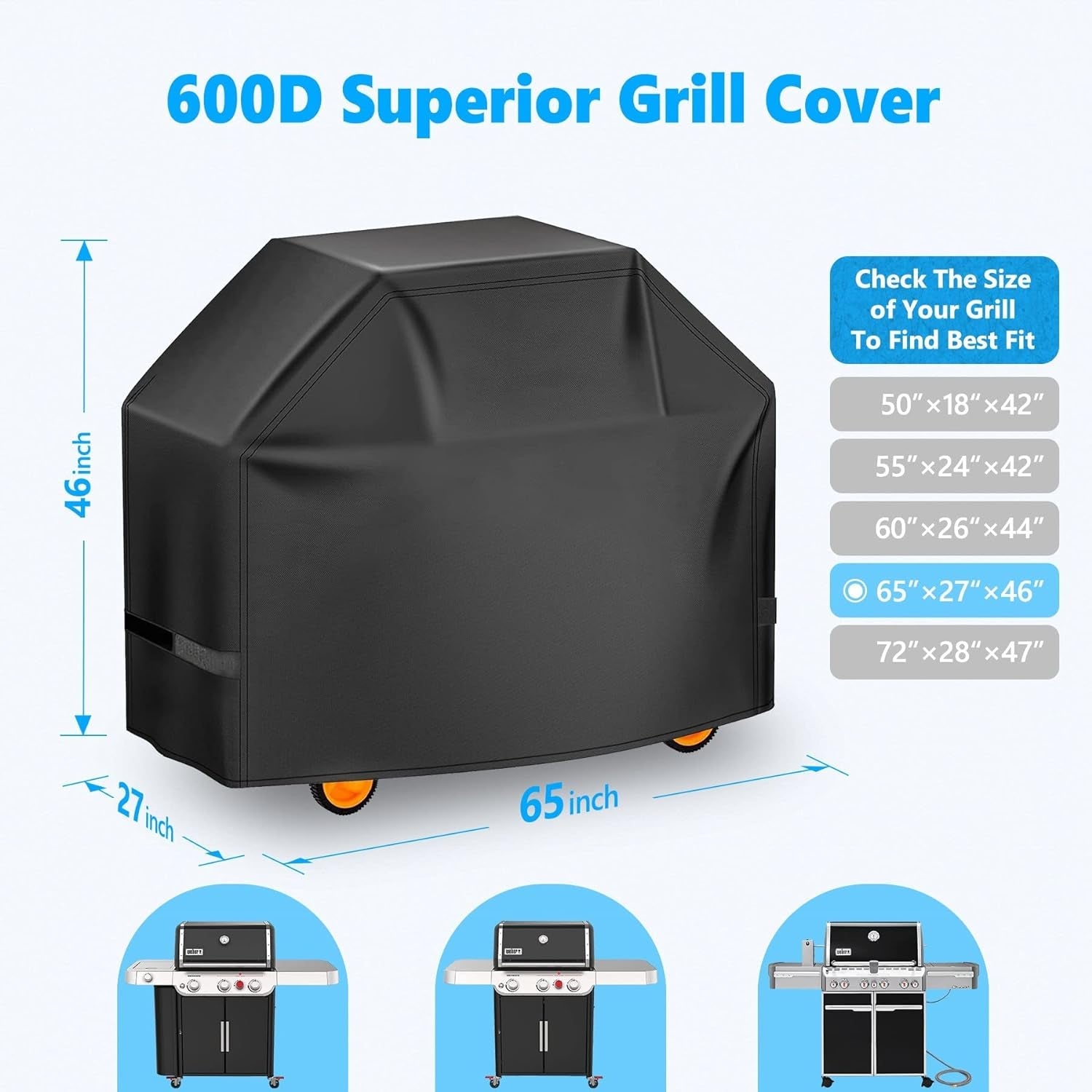 Homwanna Grill Cover 65 Inch - Superior BBQ Cover for Weber Genesis 400 and Summit 400 Series Gas Grill - 600D Outdoor Barbecue Cover for Weber 4 Burner Genesis Ii E325S. E410 and Summit E470. S420 - Image 2