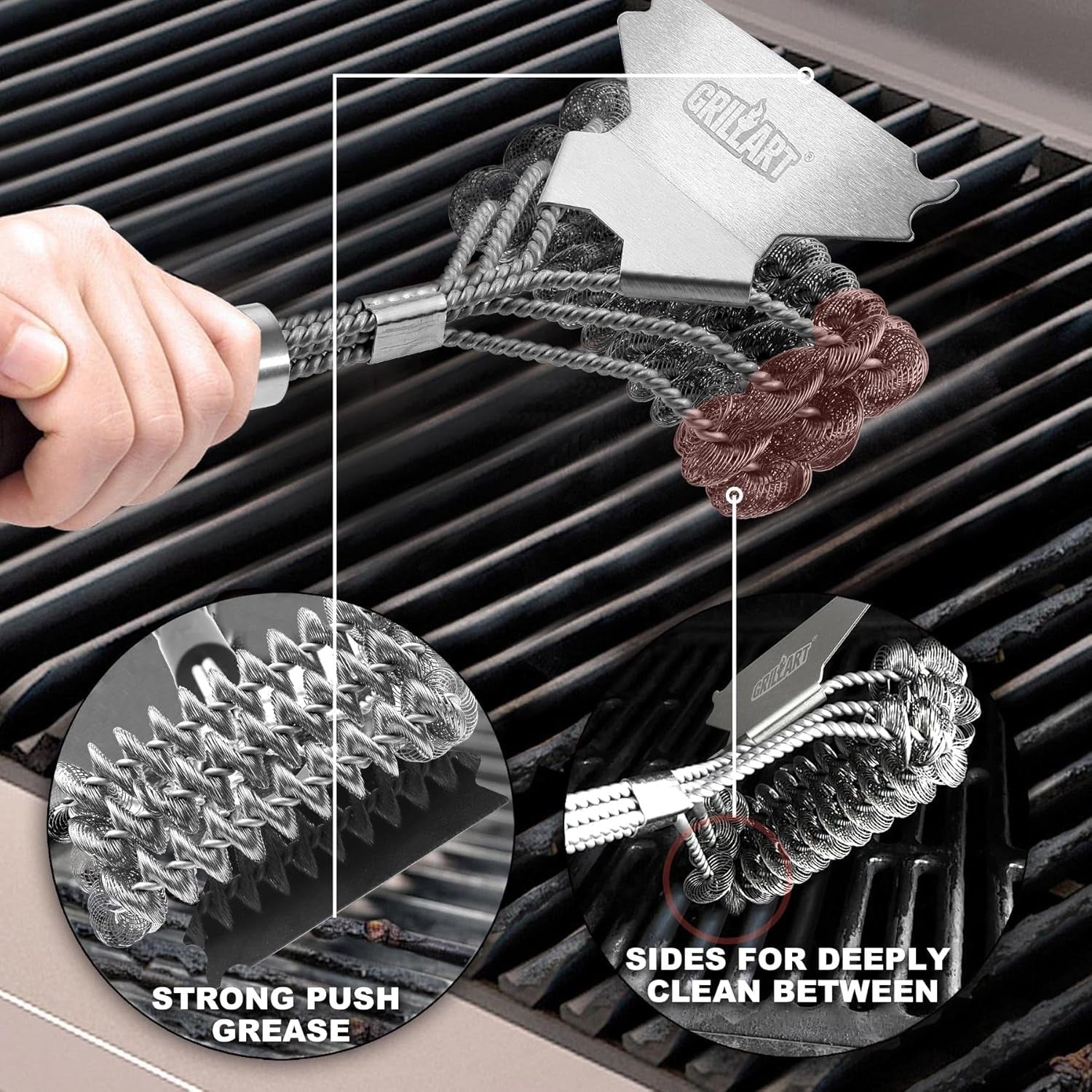 GRILLART Grill Brush and Scraper Bristle Free - Safe BBQ Brush for Grill -Stainless Grill Grate Cleaner - Safe Grill Accessories for Porcelain/Weber Gas/Charcoal Grill - Gifts for Grill Wizard/Men/Dad - Image 2
