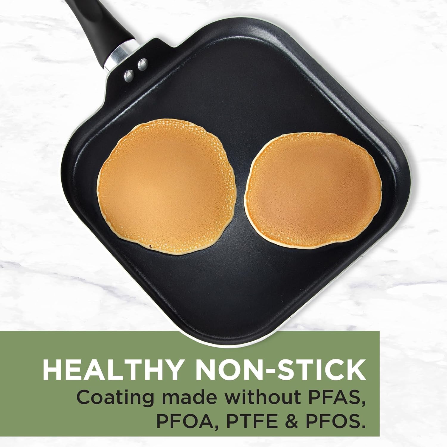 Ecolution Artistry Nonstick Square Griddle. Easy to Clean. Comfortable Handle. Even Heating. Dishwasher Safe Pots and Pans. 11-Inch. Black - Image 2