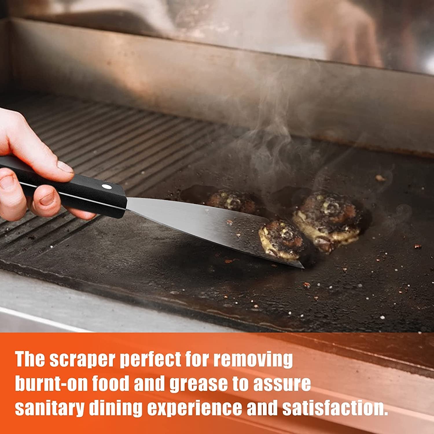 Griddle Cleaning Kit. 7PCS Flat Top Grilling Cleaner Tools Set. Metal Dough Scraper. Cleaning Brush with Handle. Scouring Pads for BBQ Cast Iron Kitchen Cookware Stovetops Hot & Cold Surfaces - Image 5