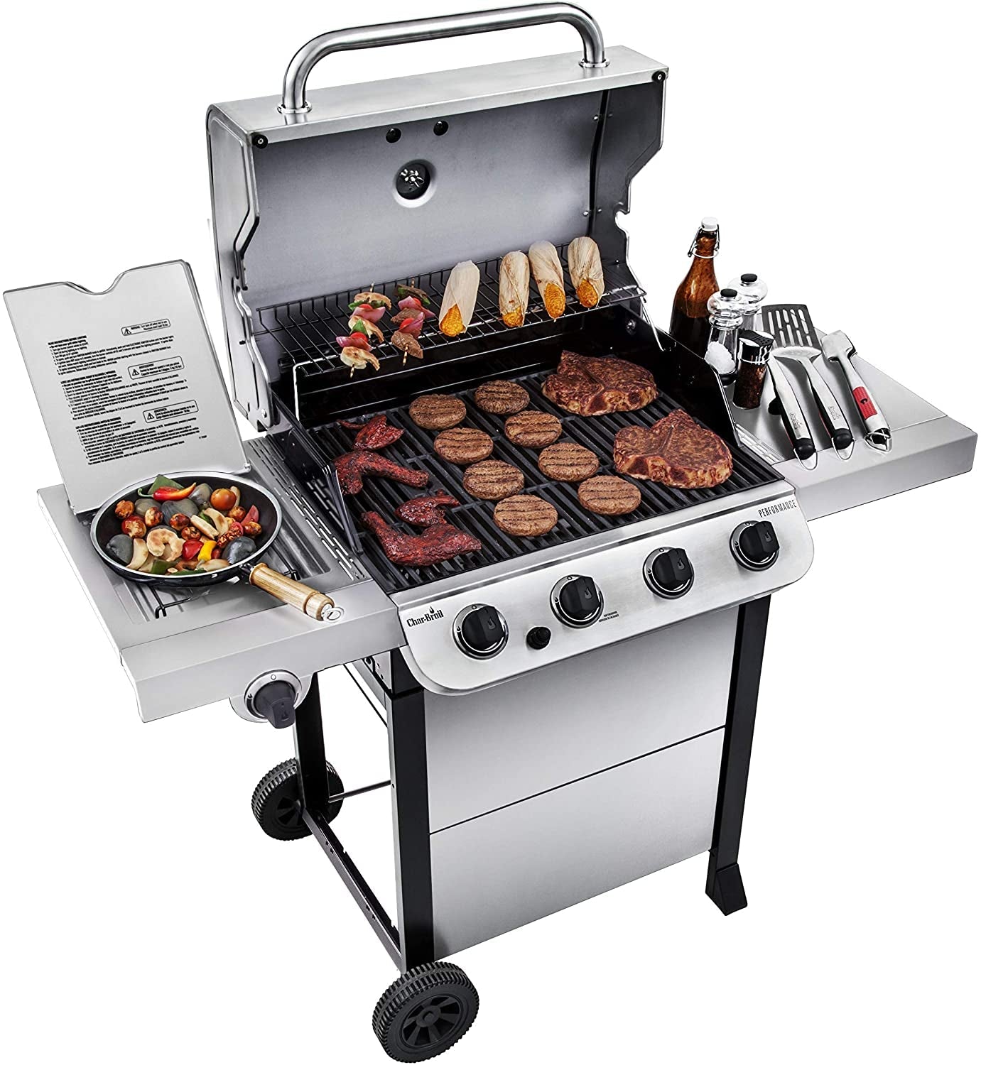 Performance Series Convective 4-Burner with Side Burner Cart Propane Gas Stainless Steel Grill - 463377319 - Image 7