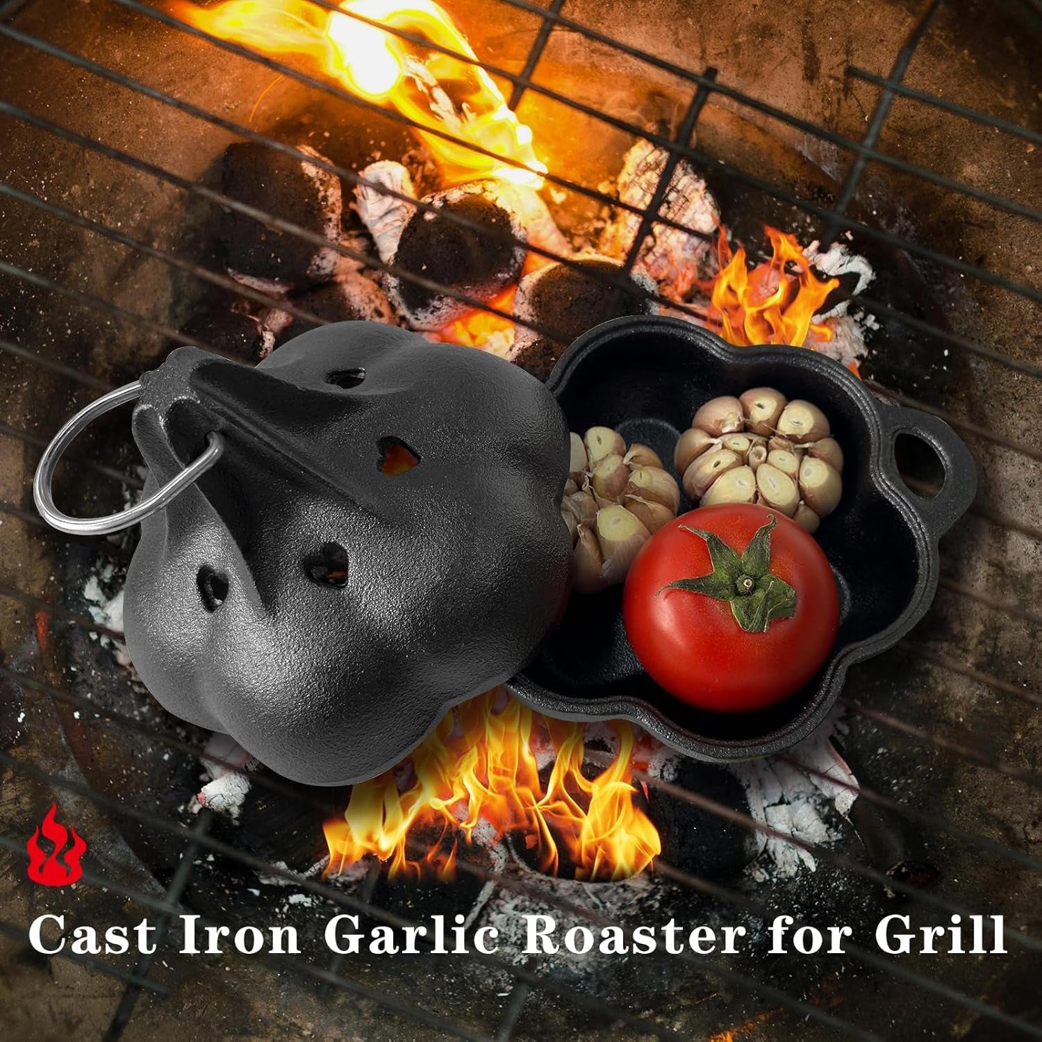 Cast Iron Smoker Roaster & Garlic Roster Baker. Smoker Box. Pre-Seasoned Cast Iron Garlic Roaster for Grill. Perfect for BBQ and Oven. for Smoky. Flavorful Vegetables. Meats or Wood Chips - Image 4