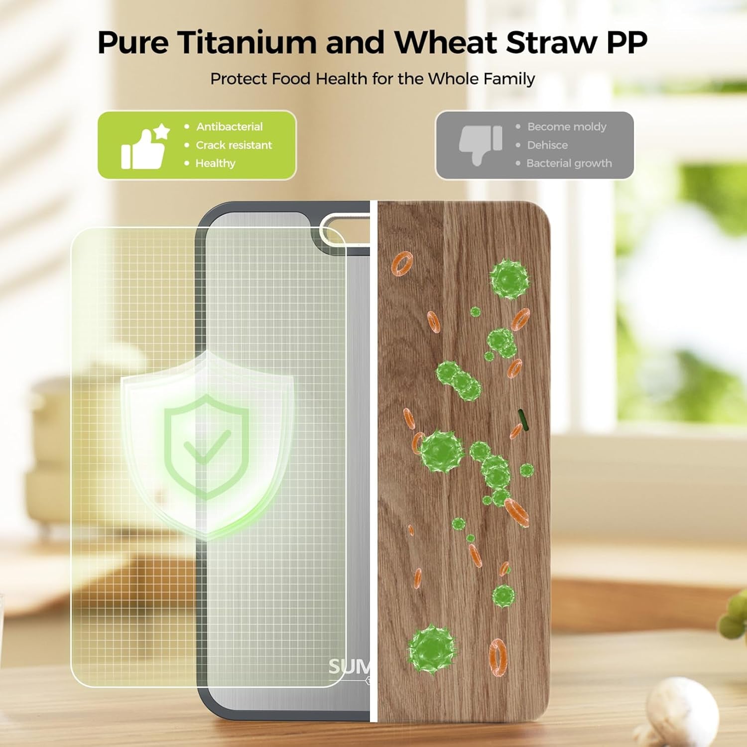 Titanium Cutting Boards for Kitchen. Cutting Board Double Sided Food Grade. Pure Titanium and Wheat Straw PP. Dishwasher Safe Easy to Clean Large Size 16×11 - Image 3