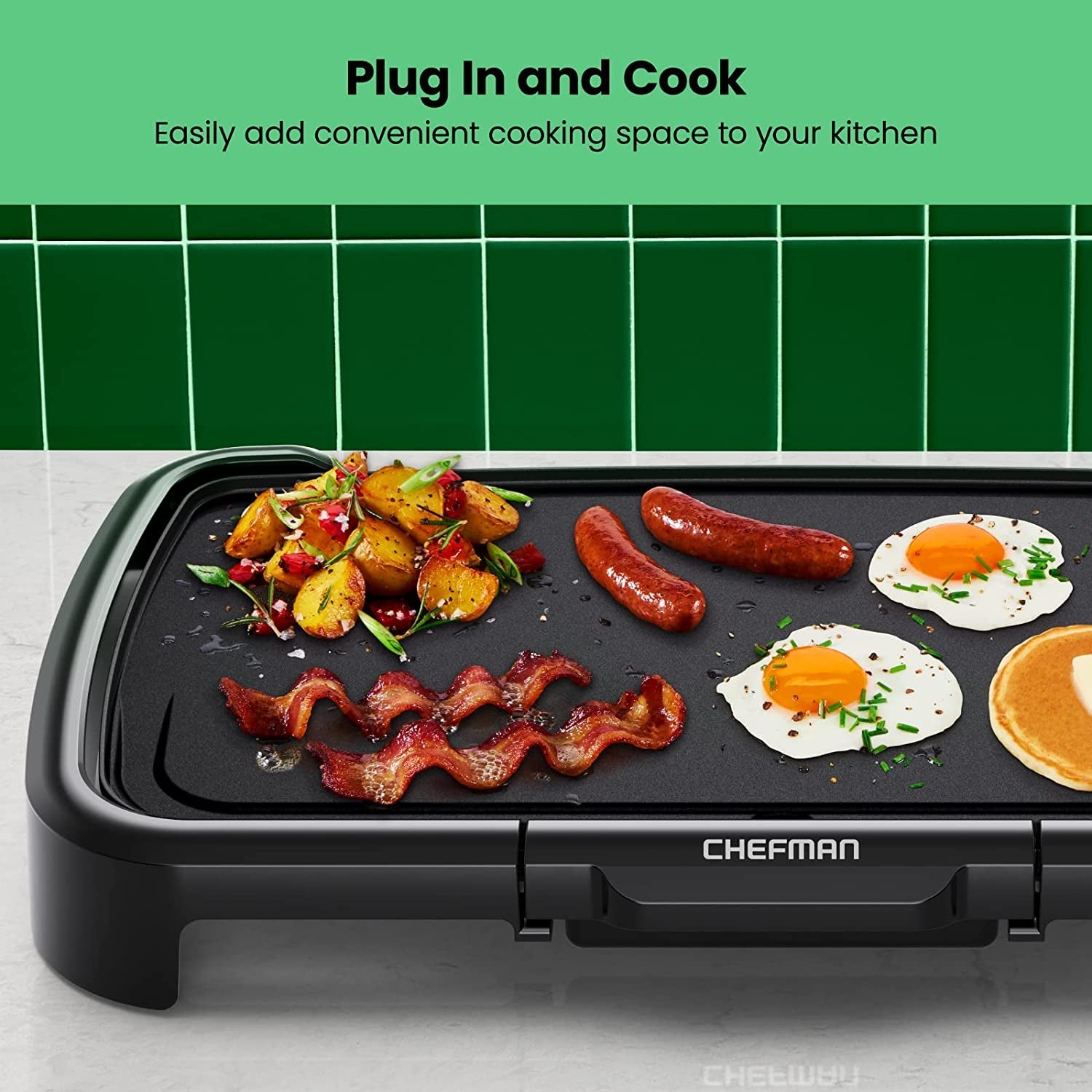 Chefman XL Electric Griddle with Removable Temperature Control. Immersible Flat Top Grill. Burger. Eggs. Pancake Griddle. Nonstick Extra Large Cooking Surface. Slide Out Drip Tray. 10 X 20 Inch - Image 3