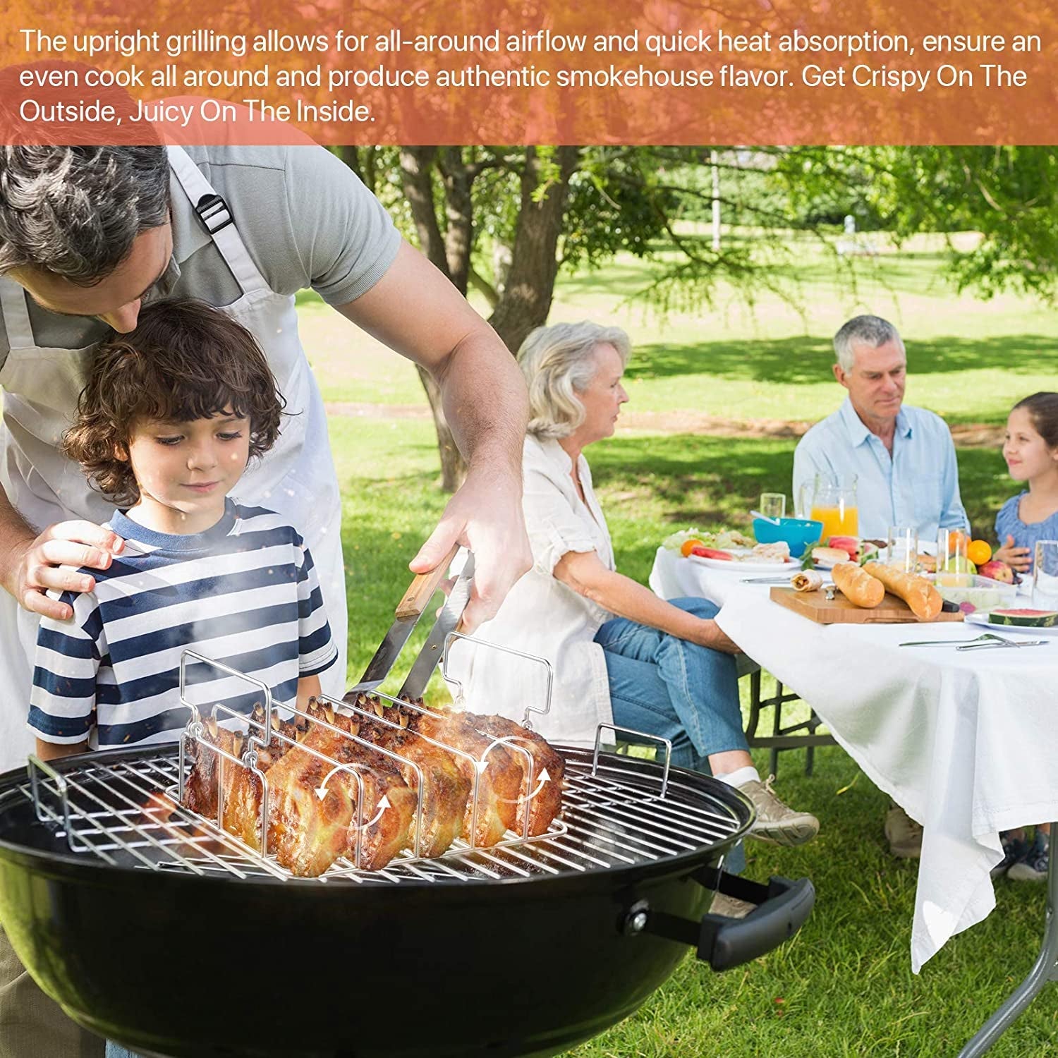 Durable Stainless Steel Rib Rack with a Silicone Oil Brush. BBQ Stand with 2 Handle for Smoker.Oven and Grill. Cook up to 5 Ribs at a Time - Image 5