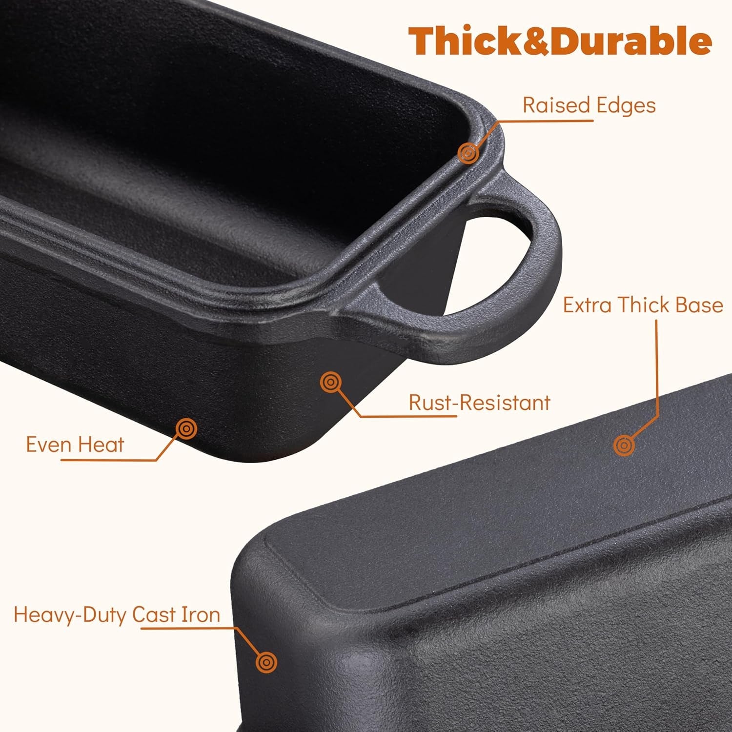 Grmimosa 2 in 1 Cast Iron Bread Loaf Pan with Lid. Loaf Pans for Baking Bread 9X5. Even Heat Distribution for Meatloaf. Homemade Bread - Image 3