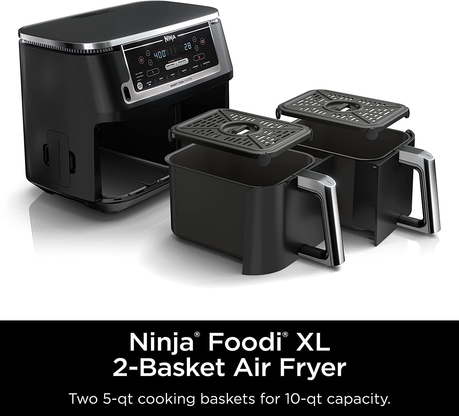 DZ550 Foodi 10 Quart 6-In-1 Dualzone Smart XL Air Fryer with 2 Independent Baskets. Thermometer for Perfect Doneness. Match Cook & Smart Finish to Roast. Dehydrate & More. Grey - Image 11