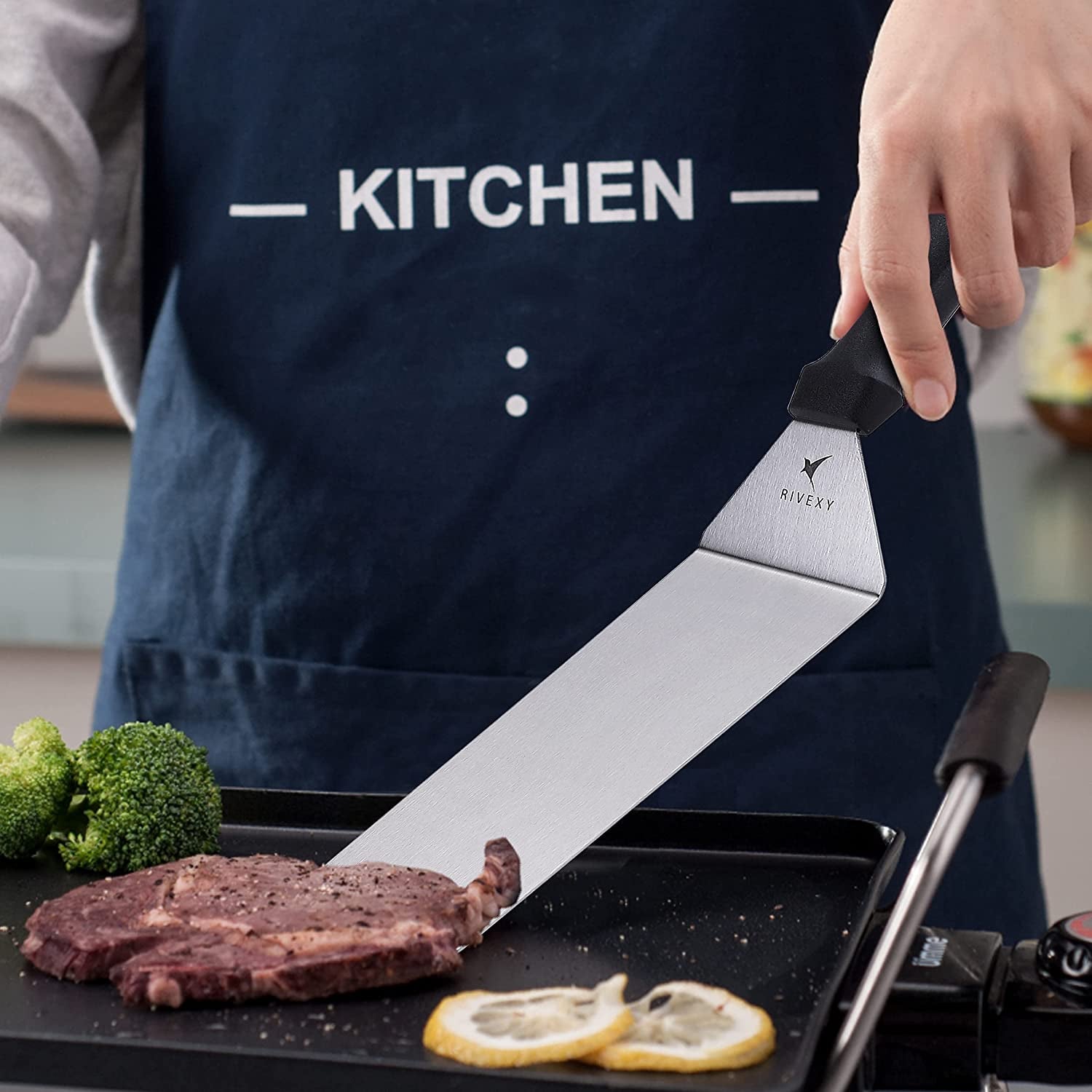 Rivexy 5 Pcs Grill Spatula for Outdoor Grill Premium Quality Metal Spatula for Cast Iron Skillet Durable Flat Top Grill Accessories Great for Outdoor BBQ Teppanyaki and Camping - Image 9