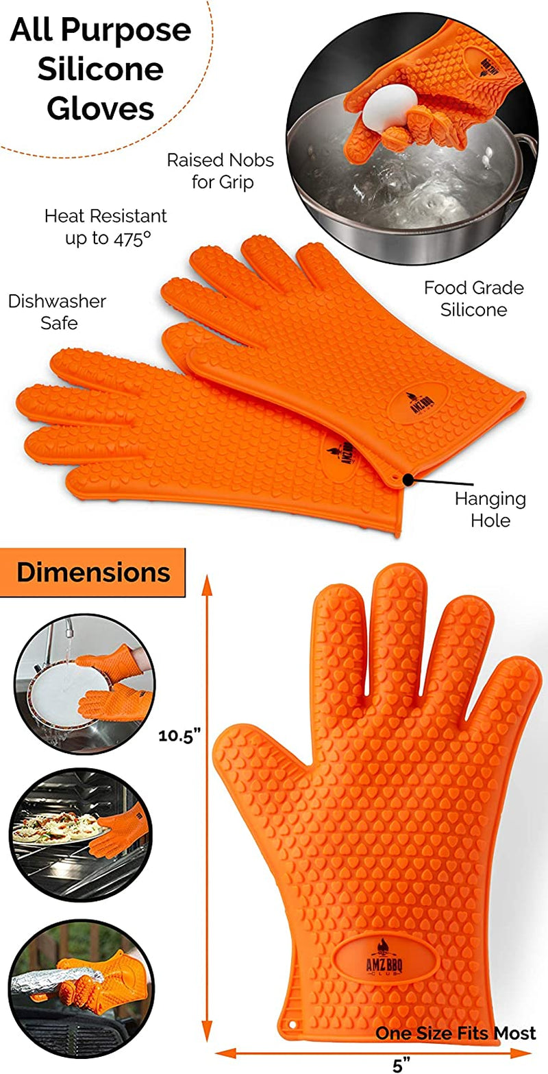 - Meat Claws Bbq Grill Accessories Set - 2 Silicone Gloves. Claws for Pulled Pork. BBQ Thermometer - Perfect Smoker Accessories Grilling Tools Gift Set for (Orange Glove-Thermometer-Claw) - Image 5