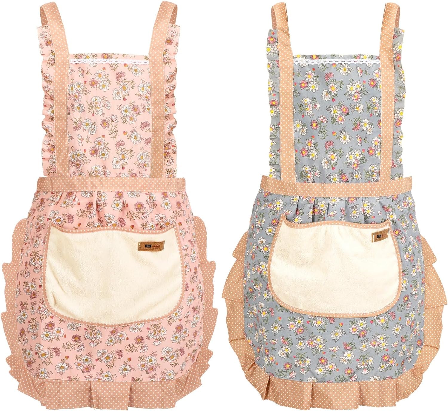2Pcs Women Aprons with Pockets. Girls Floral Apron with Big Pocket Baking Soft Chef Aprons for Kitchen Cooking Baking
