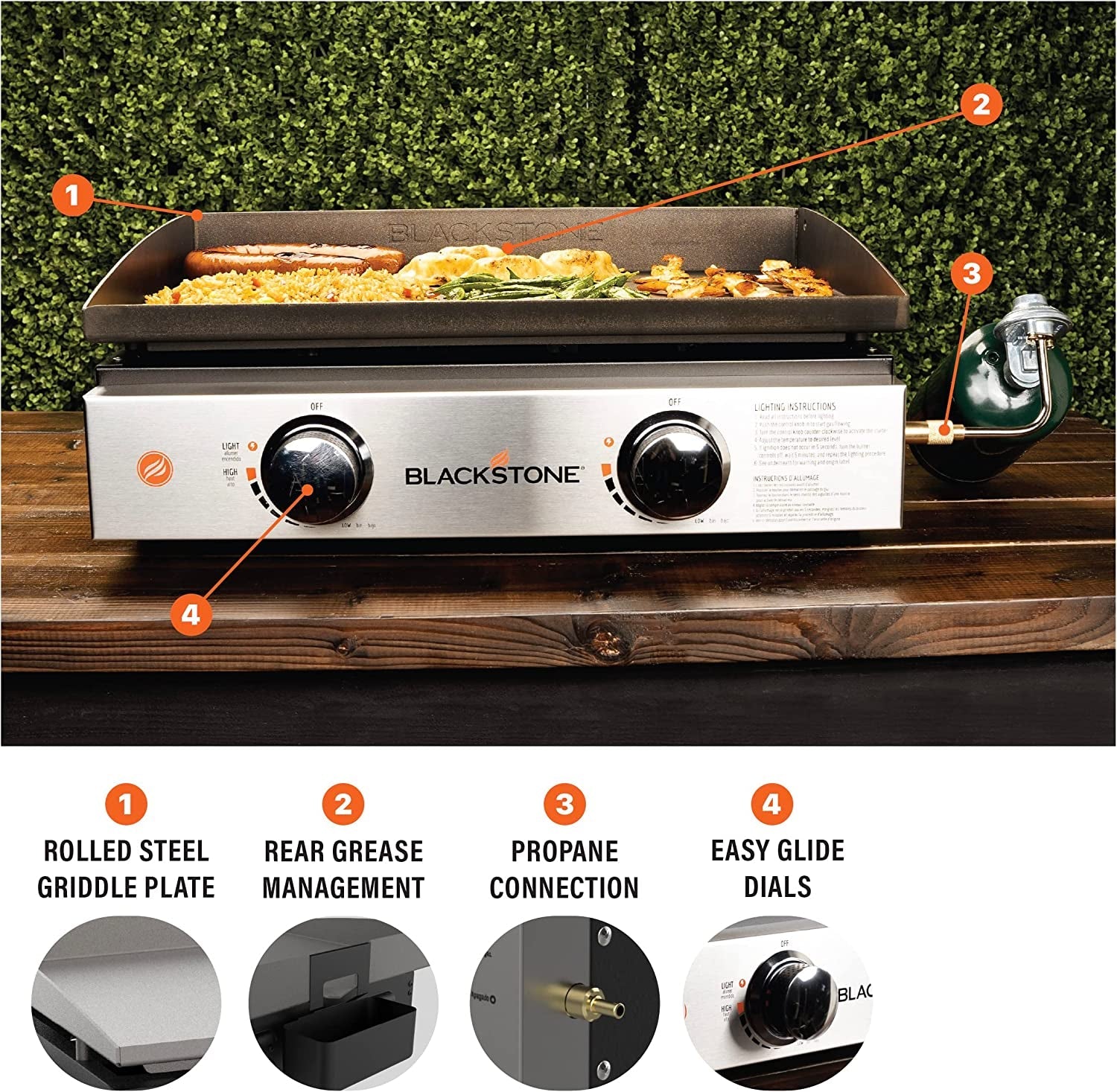 Tabletop Griddle. 1666. Heavy Duty Flat Top Griddle Grill Station for Camping. Camp. Outdoor. Tailgating. Tabletop – Stainless Steel Griddle with Knobs & Ignition. Black. 22 Inch - Image 2