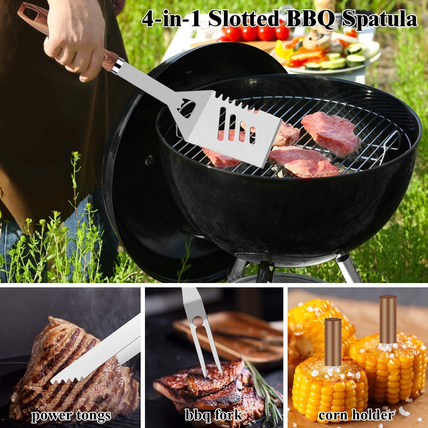 ROMANTICIST 27Pcs Heavy Duty BBQ Tools Gift Set for Men Dad. Extra Thick Stainless Steel Grill Utensils with Meat Claws. Grilling Accessories Kit in Portable Carrying Bag for Camping. Backyard Brown - Image 4
