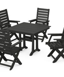 Polywood: Captain Folding Chair 5-Piece Farmhouse Dining Set With Trestle Legs