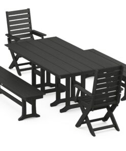 Polywood: Captain Folding Chair 5-Piece Farmhouse Dining Set with Benches