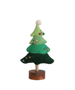 Handmade Ombre Green Wool Felt Tree with Beads and Pom Pom