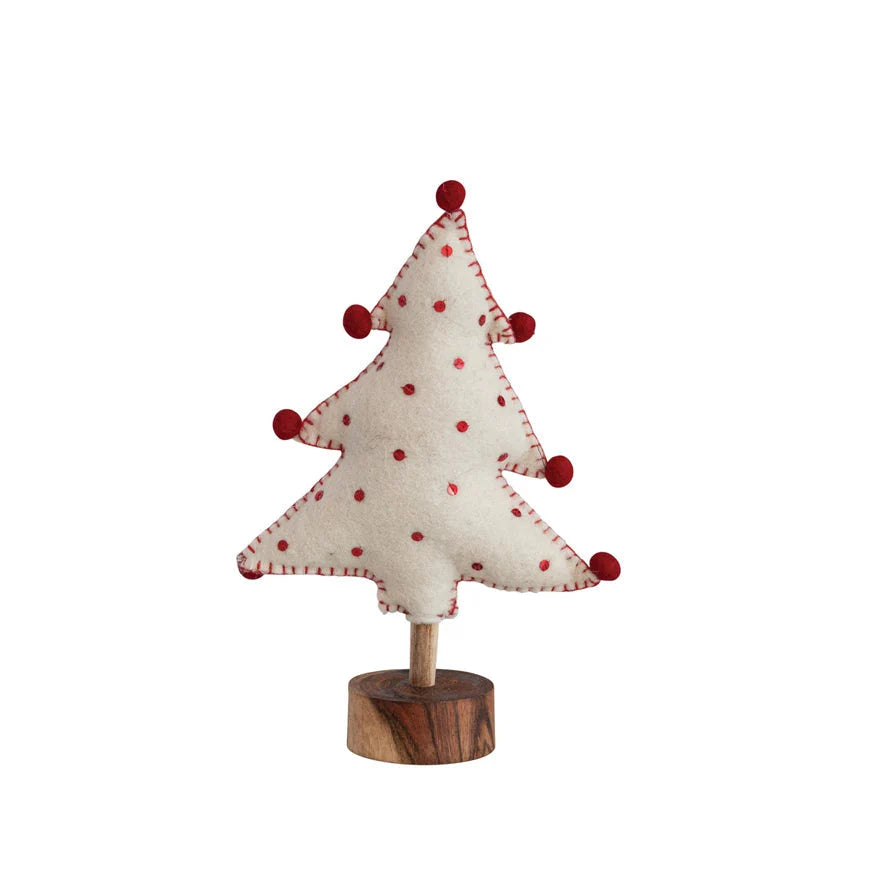 Handmade Wool Felt Tree with Red Sequins & Pom Poms