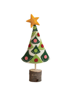Handmade Wool Felt Tree with Star and Colorful Applique