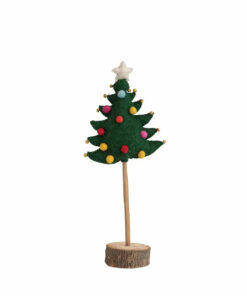 Handmade Wool Felt Tree with Star. Pom Poms & Jingle Bells