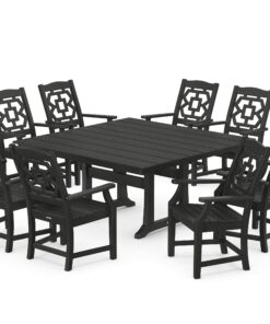 Polywood: Chinoiserie 9-Piece Square Farmhouse Dining Set with Trestle Legs
