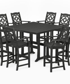 Polywood: Chinoiserie 9-Piece Square Farmhouse Bar Set with Trestle Legs