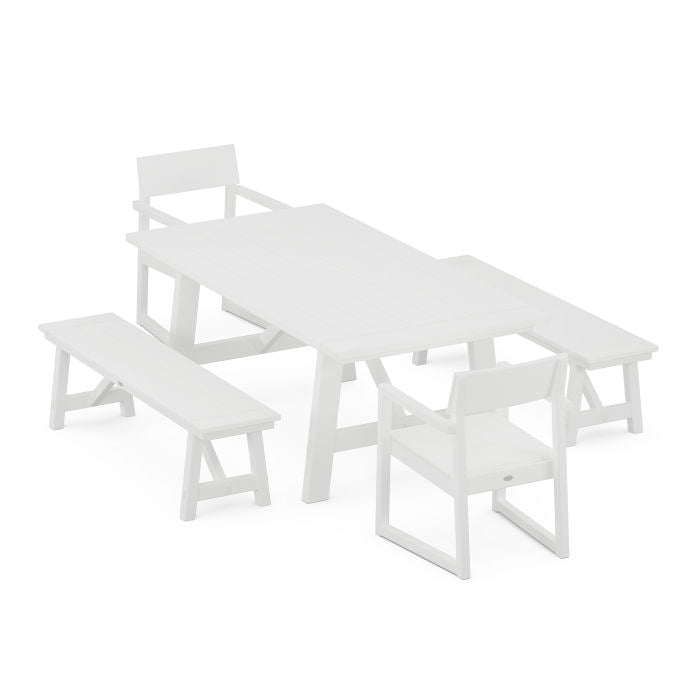 Polywood: EDGE 5-Piece Rustic Farmhouse Dining Set With Benches - Image 4