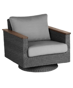 Jensen Outdoor Swivel Rocker Lounge Chair in Gray Weave with Linen Silver Fabric