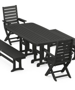 Polywood: Captain Folding Chair 5-Piece Dining Set with Benches