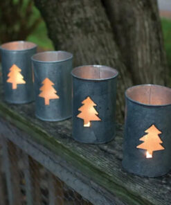 Kalalou Round Tin Christmas Tree Luminary