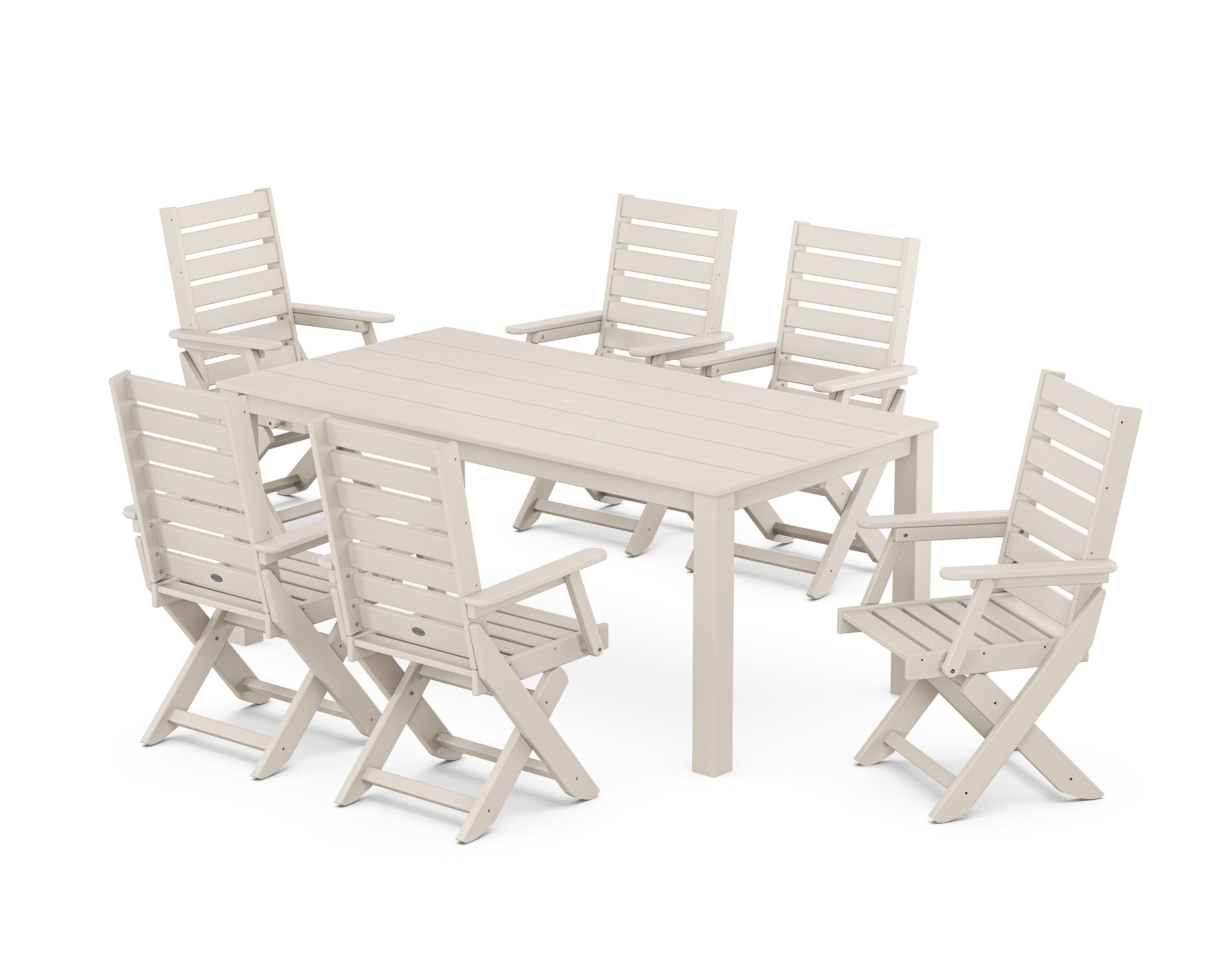 Polywood: Captain Folding Chair 7-Piece Parsons Dining Set in White - Image 4