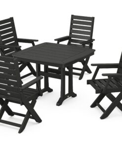 Polywood: Captain Folding Chair 5-Piece Dining Set with Trestle Legs