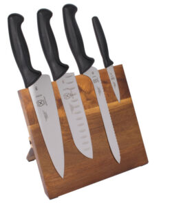 Mercer Culinary M21982 Millennia 5-Piece Acacia Magnetic Board and Black Handle Knife Set