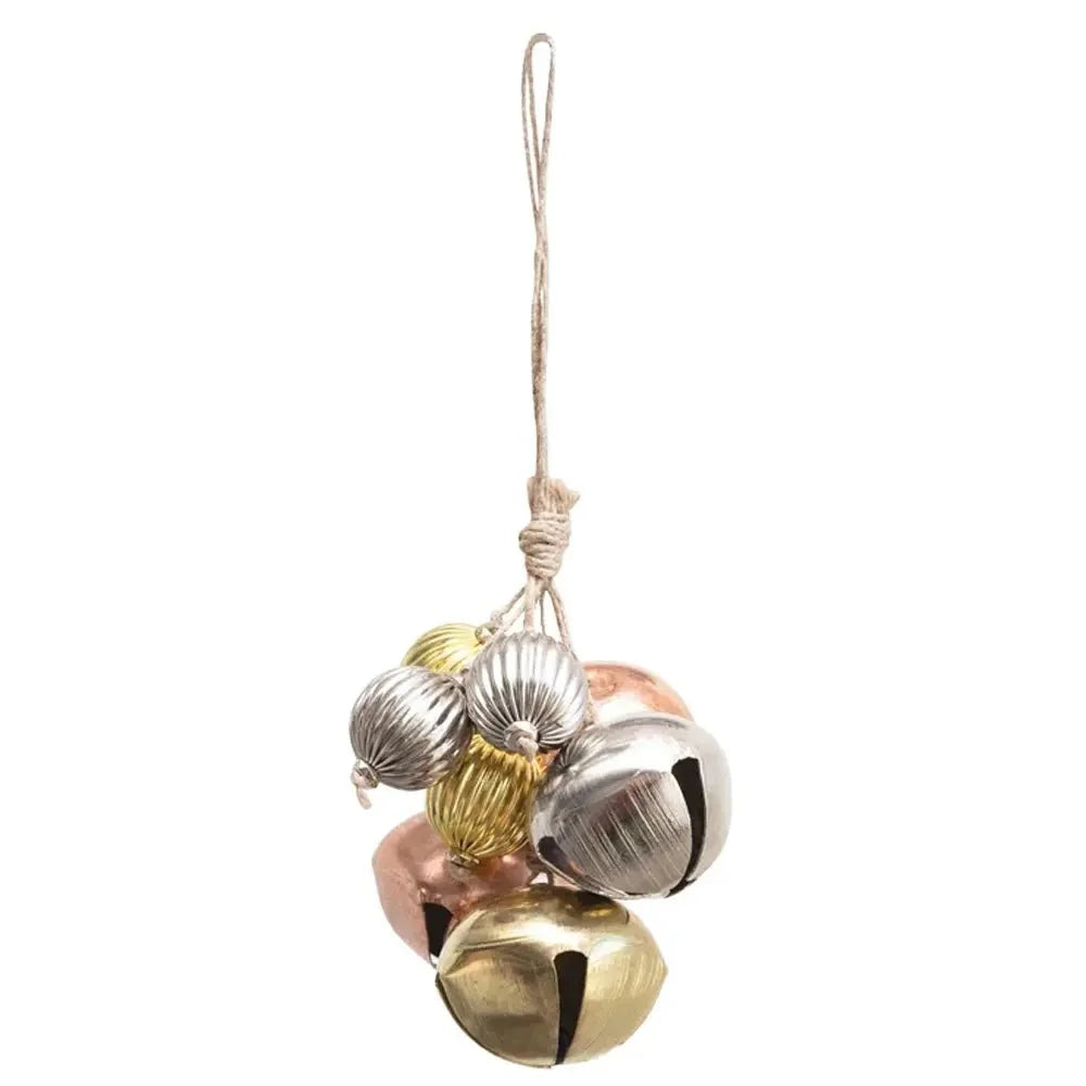 Metal Bead & Jingle Bell Cluster Ornament. Multicolor