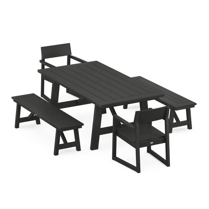 Polywood: EDGE 5-Piece Rustic Farmhouse Dining Set With Benches - Image 10